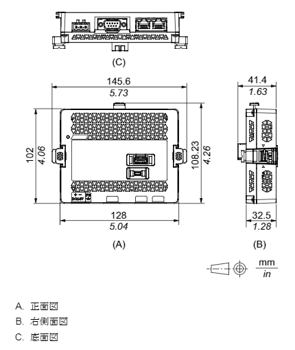 IoTゲートウェイSTM6000モデル　リアモジュール寸法図