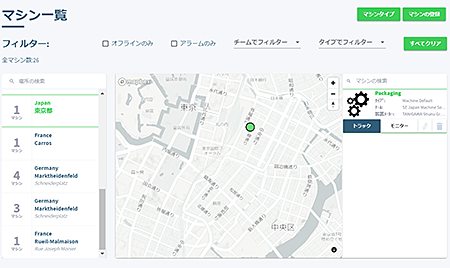 EcoStruxure Machine Advisor マシン一覧（ロケーション）例